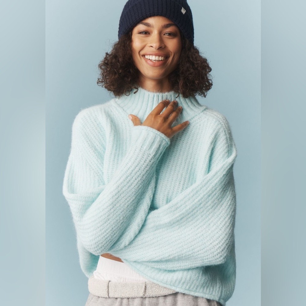 NWT! Anthropologie Blue Dawn Mock-Neck Chunky Sweater by Pilcro - Size XL